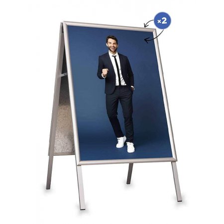 Stříbrný reklamní A stojan s ostrými rohy B1 - profil 25 mm, obr. 1