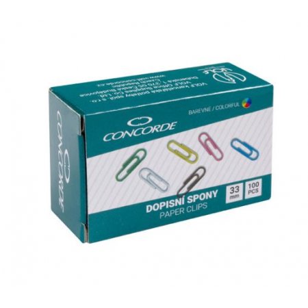 Concorde dopisní spony 33mm barevné, 100ks