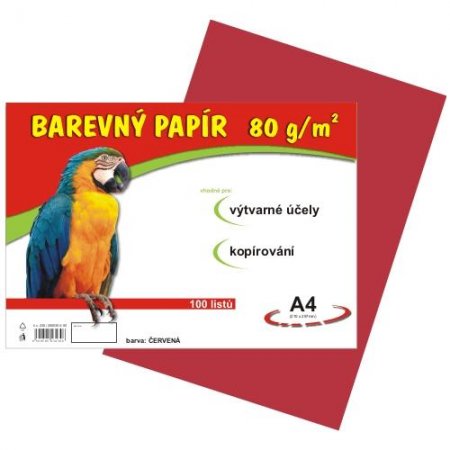 Barevný papír A4, 80g, 100listů, červený