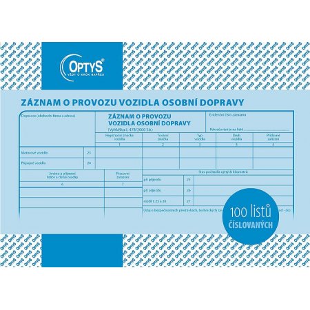Záznam o provozu vozidla osobní dopravy A5, číslovaný, 100 listů, obr. 1