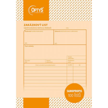 Zakázkový list A5, samopropisovací, 100 listů, obr. 1