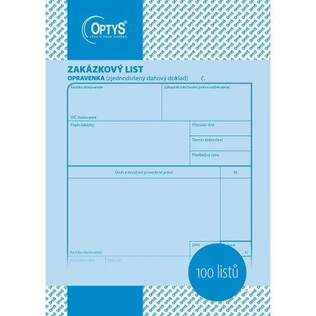 Zakázkový list A5, opravenka, 100 listů, obr. 1